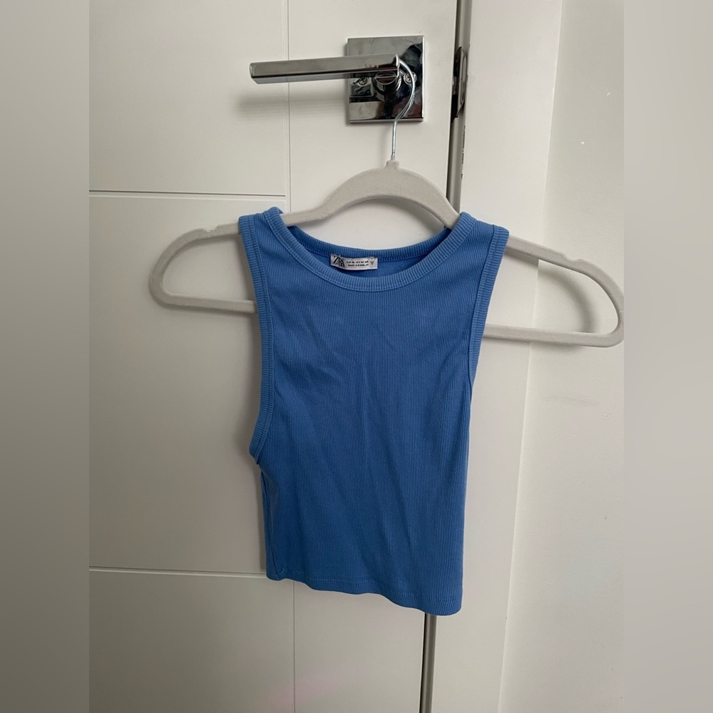 Zara Blue Ribbed Halter Top
